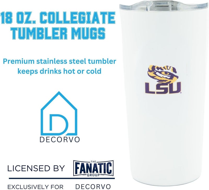 Decorvo Officially Licensed Collegiate Stainless Steel Tumbler - Double Walled Insulated Travel Tumbler with Slide Lid - 18 oz (Louisiana Logo - White) - Image 4